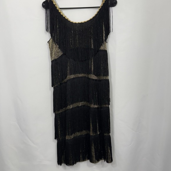 Vintage Black And Gold Sequin Fringe Flapper Halloween Theater Dress‎ - Picture 5 of 5